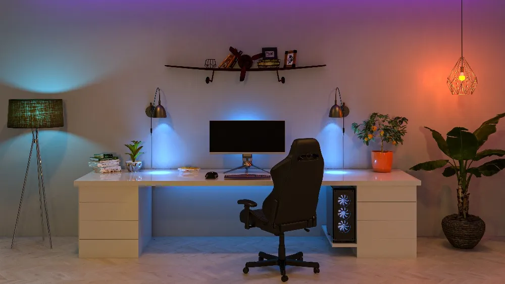 desk with computer in converted garage